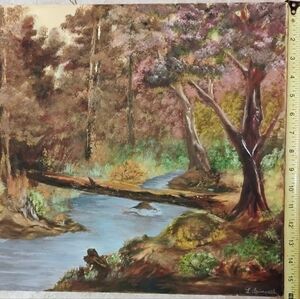Original Acrylic Landscape Painting Canvas 16x20 Forest River Signed L. Spingath